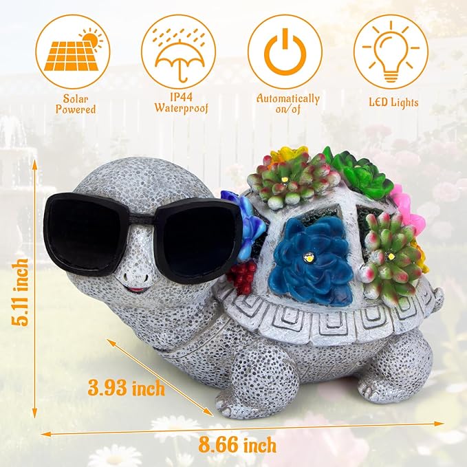 Solar Garden Statues Turtle with Succulent and LED Lights Birthday Gifts for Women Mom Grandma Outdoor Decor for Patio Backyard Yard Lawn Decoration Unique Housewarming Gifts