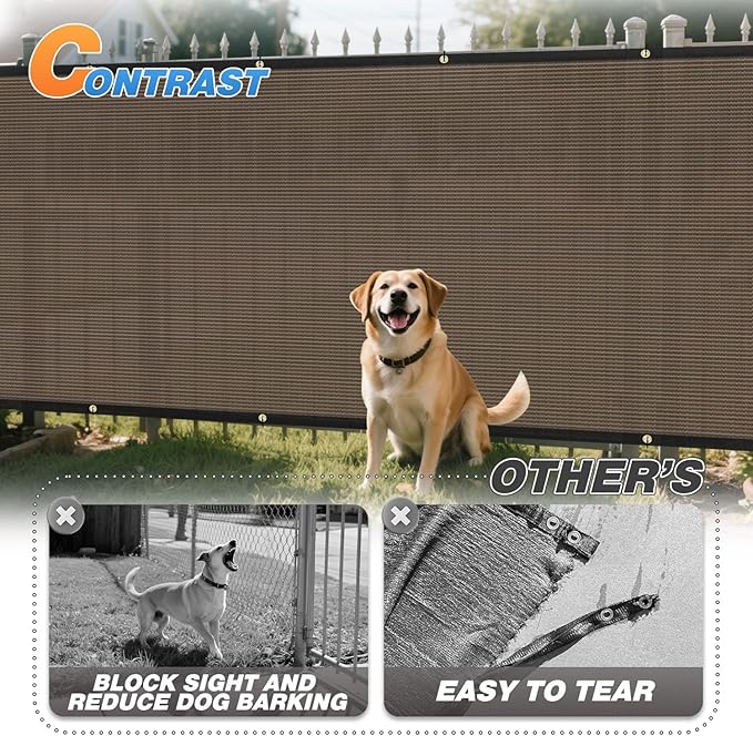 TANG Fence Privacy Screen Brown 8 Feet x 100 Feet Outdoor Shade Cloth with Grommets, 150 GSM Temporary Fence Cover with Zipties Mesh Netting Fences Blockage for Backyard Garden Patio Chain Link