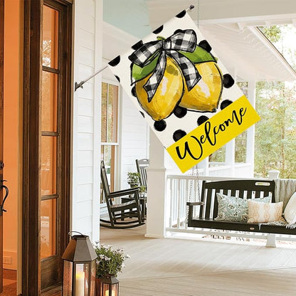 AVOIN colorlife Polka Dot Welcome Lemon Summer House Flag 28 x 40 Inch Double Sided Outside Yard Outdoor Decoration