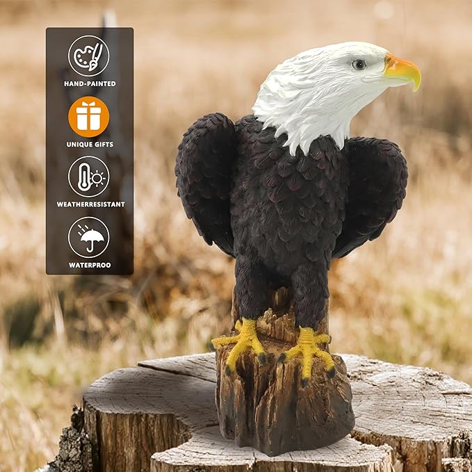 Bald Eagle Statue, Indoor Outdoor Animal Sculptures, Christmas Animal Decoration for Patio Porch Yard, Home Garden Desk Office Decor Art Figurine Ornament