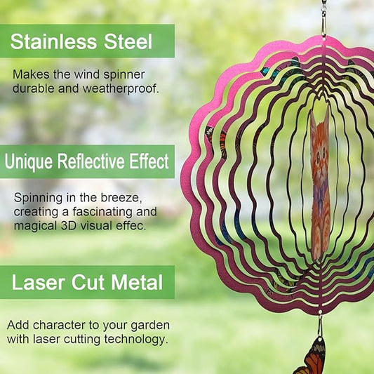 Metal Cat Wind Spinner,Metal Wind Spinners for Outdoor,3D Double Sided Hanging Decor for Indoor,Outdoor,Unique Gifts for Women