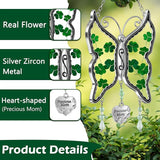 KY&BOSAM Shamrock Butterfly Suncatcher Precious Mom Gifts Irish Celtic for Window Hanging Wind Chime Real Flower Wings with Metal Charm Gifts for Women St Patrick's Mothers Day Birthday Christmas