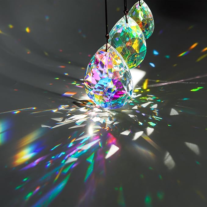 3Pcs 2/2.5/3 inch Crystal Prisms Sun Catchers Chandelier Colorful Bauhinia Ornament Pendants Rainbow Maker Suncatchers Hanging Prisms for Window Wedding Party Tree Decor