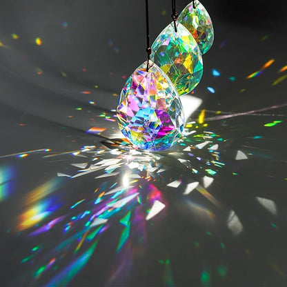 3Pcs 2/2.5/3 inch Crystal Prisms Sun Catchers Chandelier Colorful Bauhinia Ornament Pendants Rainbow Maker Suncatchers Hanging Prisms for Window Wedding Party Tree Decor