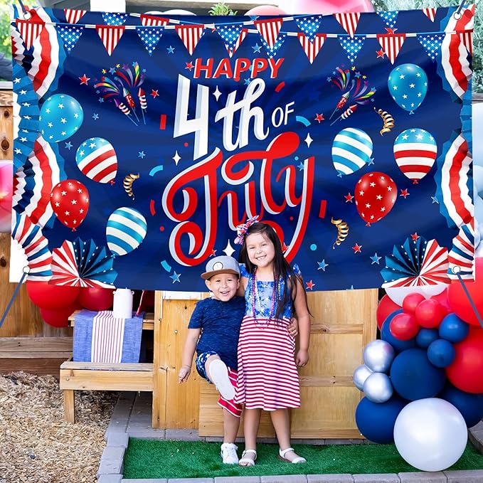 Large 4th of July Decorations Banner Outdoor Patriotic Memorial Day Independence Day Flag71x44 Inch, Flag Day Yard Sign Bunting Background for Photography for Indoor Home House Decor Party Supplies