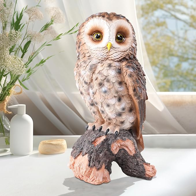 WONDER GARDEN Owl Statue Decor, Outdoor Resin Owl Figurine Sculpture for Home Outside Porch Patio Lawn Yard Decorations or Housewarming Gifts
