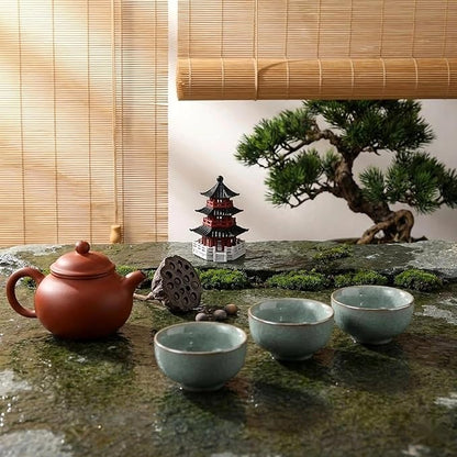 LOGOFUN Mini Pavilion Pagoda Zen Garden Statue Chinese Ancient Architecture Model for Bonsai Micro Landscape Decorations - 2.87X2.16X1.93in