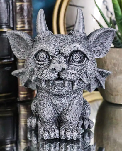 Ebros Gothic Horned Bat Cat Gargoyle Bast Figurine Small Mythical Fantasy Decor Statue 3.25" Tall As Talisman of Protection Fairy Garden Accessory DIY Renaissance Or Medieval Collectible