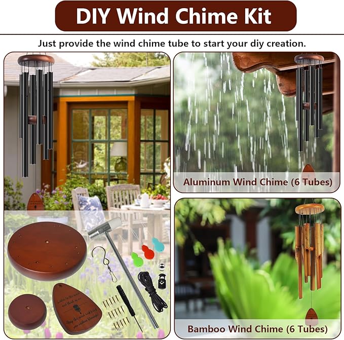 Wind Chime Repair Kit, 28 PCS Windchime Replacement Parts Including Round Top, Clapper, Wind Catcher, 19.6FT Nylon Cord, DIY Wind Chime Supplies (Brown)