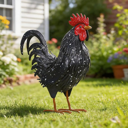 Ratuor Rooster Garden Statue Sculpture Metal Chicken Yard Decor Outdoor Figurines Patio Backyard Decoration (Black)