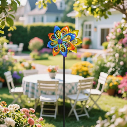Solar Wind Spinners Outdoor - H60xW13 Metal Yard Art Kinetic Wind Spinners with Colorful LED Crackle Ball, Peacock-Style Windmill for Yard Lawn Garden Decor, Gardening Gifts for Women