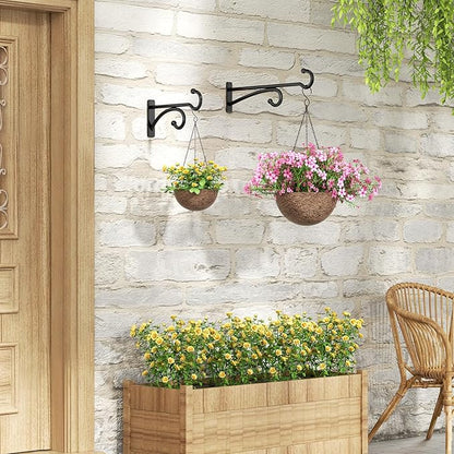 15" Plant Hooks for Hanging Baskets - Heavy Duty Metal Plant Hangers for Indoor & Outdoor Use, Wall Mount Brackets for Hanging Plants, Planters, Bird Feeders, Wind Chimes, Bird Houses - Black, 2 Pack