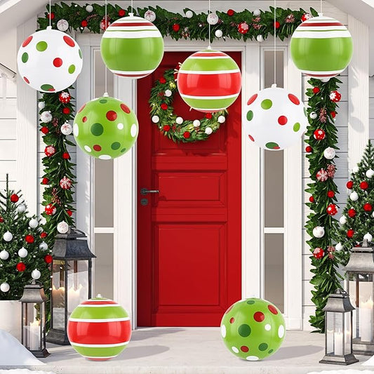 Christmas Inflatable Outdoor Decorations Christmas Balls Blow Ups Decorations Set of 8 PVC Colorful Green Red White Xmas Yard Decor Hanging Ornaments for Party Indoor Outdoor Garden Lawn Decor