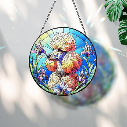 Stained Glass Dog Memorial Suncatcher,Poodle Window Hanging,Sympathy Gifts for Pet Loss,7.9 inch/20 cm Home and Garden Decor for Dog Lovers