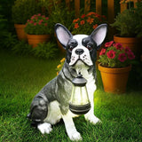 Outdoor Boston Terrier Dog Statue with Interchangeable Welcome Sign and Detachable Solar Lantern –LED Light Garden Dog Sculpture Décor Garden Statue Outdoor Dog Statue for Yard Gift