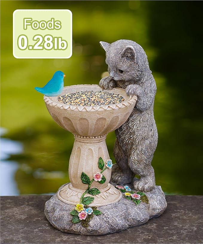 Cat Statues for Bird Bath: Outdoor Sculptures for Garden Lawn Patio Yard Balcony Porch - Unique Gifts for Mother Grandma Women