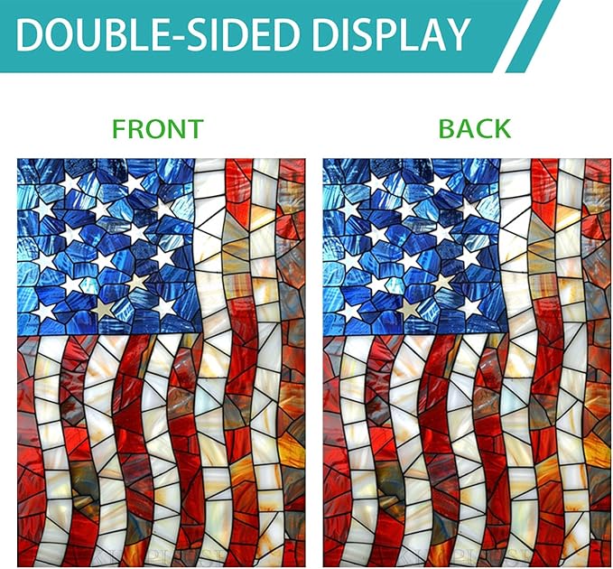 Patriotic House Flag 28x40 Inch Double Sided Stained Glass Large Yard Flag for Outside, Outdoor Burlap Garden Flag Summer Holiday Decorations