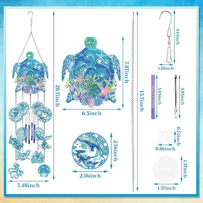 GlikCeil Beach Wind Chimes Diamond Art Wind Chimes Suncatchers Beach Diamond Art Kits with Crystal Pendant Hanging Ornament for Home Garden Patio Backyard Decor(Blue)