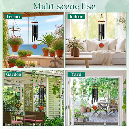 Leinuosen Wind Chimes for Outside Wind Chimes Outdoors Deep Tones 28" with 6 Aluminum Tubes Memorial Sympathy Windchime for Valentine Tree Decor Garden Courtyard Mom Loved One Gifts(Octagon,Black)