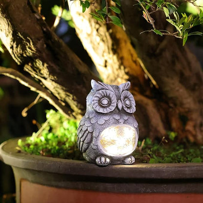 Rezpuao Solar Owl Garden Statues Outdoor Decor Resin Owl Figurine with Solar Light for Patio,Balcony,Yard,Lawn Ornament,Perfect Garden Gift