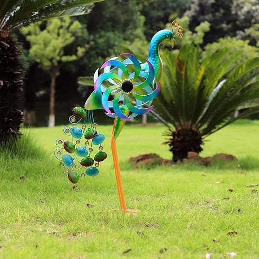 Metal Peacock Windmill Sculpture, Outdoor Peacock Wind Wheel, Garden Lawn Art Decoration