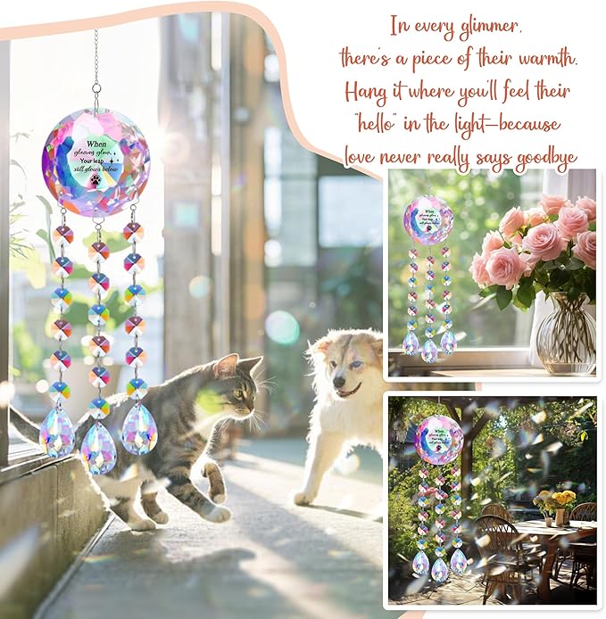 Pet Memorial Suncatcher - When Gleams Gleam, Your Lap Still Glows Below, Rainbow Prism Remembrance Gift for Loss of Dog/Cat, Sympathy Keepsake for Grieving Pet Owners