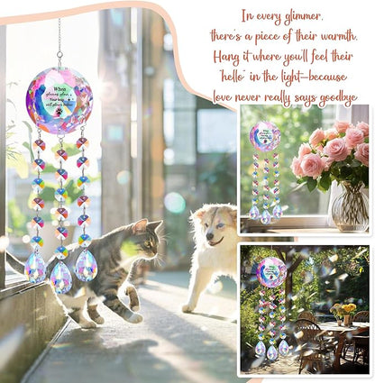 Pet Memorial Suncatcher - When Gleams Gleam, Your Lap Still Glows Below, Rainbow Prism Remembrance Gift for Loss of Dog/Cat, Sympathy Keepsake for Grieving Pet Owners