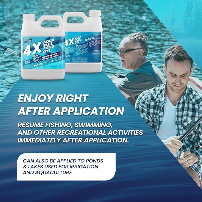 32oz Aqua Blue Pond Dye 4X Concentrate, Lake & Pond Dye Blue for Aqua Colored Water, Ideal Lake Colorant, Aquashade Colorant that Protects Against Sunlight - Ideal for Fish and Wildlife