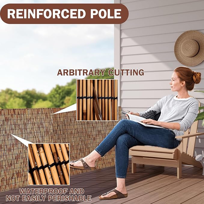 KOIUEYW Bamboo Reed Fencing, Decorative Bamboo Curtains for Patio, Light Russet Privacy Fence Reed Screens Outdoor for Patio Garden Balcony Privacy Screen, 5 x 5 FT