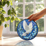 White Dove Bird Suncatchers Stained Glass Window Hanging, Forget Me Not Flower Pigeon Sun Catchers Indoor Window Glass Round Wall Decor, Bird Floral Wall Hanging Decorations, 7.9x7.9in