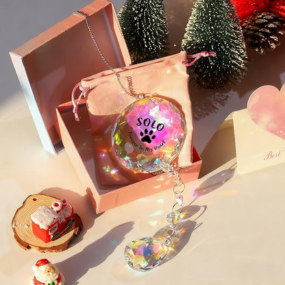 Custom Pet Memorial Crystal Suncatcher - Personalized Name Paw Print Hanging Ornament, Rainbow Prism Window Decor, Sympathy Gift for Dog/Cat Lovers, Remembrance Keepsake with Gift Box (Pet-Custom)