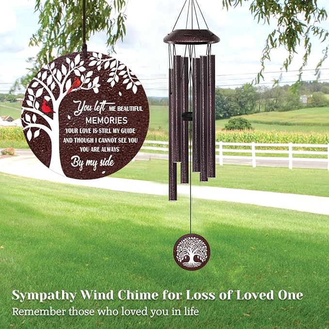 Memorial Gifts for Loss of Mom/Dad - 32" Cardinal Sympathy Wind Chimes with Tree of Life - Bereavement Remembrance Condolence Gifts for Loss of Loved One -Memorial Chimes for Outside Garden