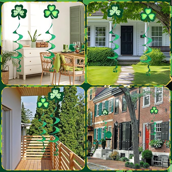 NOVWANG St Patrick's Day Wind Spinner, Green Shamrock Windsock Patrick Day Hanging Decorations Weather-Proof Polyester Irish Ornament for Garden, Patio, Lawn Hanging Decorations