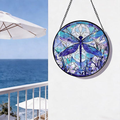 Stained Glass Sun Catcher,A Blue DragonflyStained Glass Window Hanging Garden Decor,Sun Catchers Indoor Window,Whimsical Decoration for Home Backyard Patio Lawn Porch with 9.8 INCH