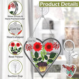 KY&BOSAM Heart Suncatcher I Love You Stained Glass Wind Chime for Windows Pressed Flower Between Heart in Glass and Metal Engraved Charm Birthday Gift for Women Mom Mother's Day Valentine's Christmas