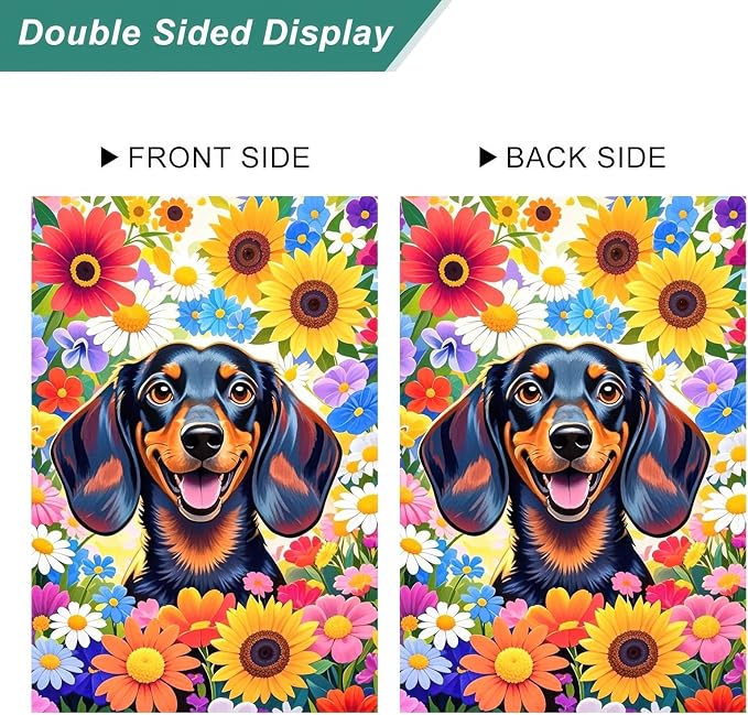 BlissYard Spring Garden Flag 12x18 Double Sided Dachshund Sunflower Seasonal Small Flags For Outside Outdoor Decor Yard Farmhouse Holiday Spring Summer Decorations Yard Flags