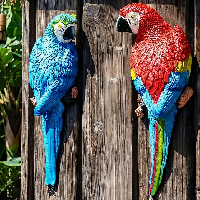 Real Tropical Hanging Parrot Decor,Bird Figurines,Resin Bird Statues,Home Ornament Decor for Tiki Bar,Perfect for Yard Ornaments,Tree Decorations Outdoor,Patio,Lawn,Tree Trunk, Porch