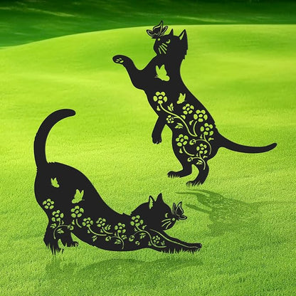 2 Pcs Black Cat Silhouette Cute Metal Cat Decor for Cat Lovers Decorative Garden Stakes for Yard Garden Lawn Outdoor Decorations (Cat)
