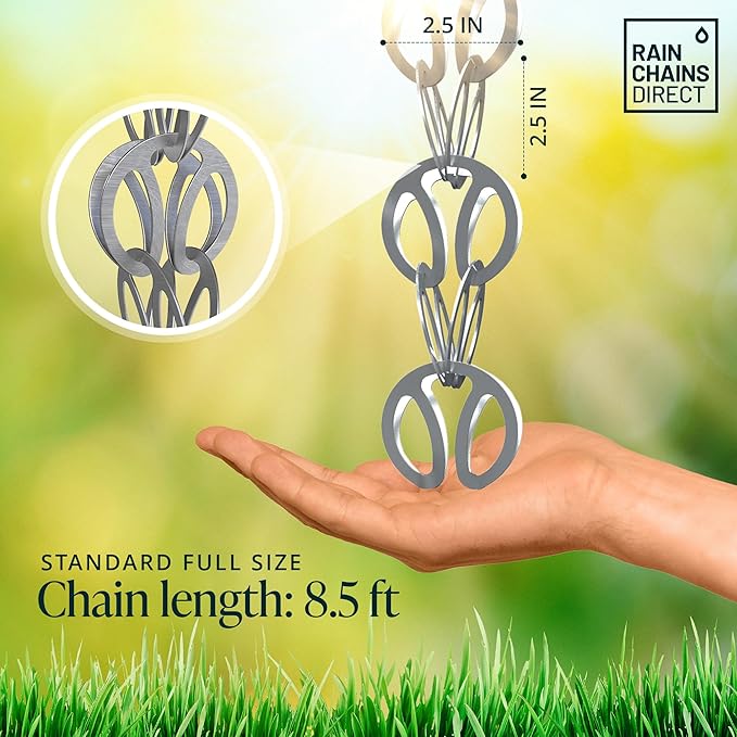 Rain Chains Direct - Modern Loop Rain Chain - 8.5 FT - Durable Milled Aluminum (Gray) - Premium Rain Chains for Gutters