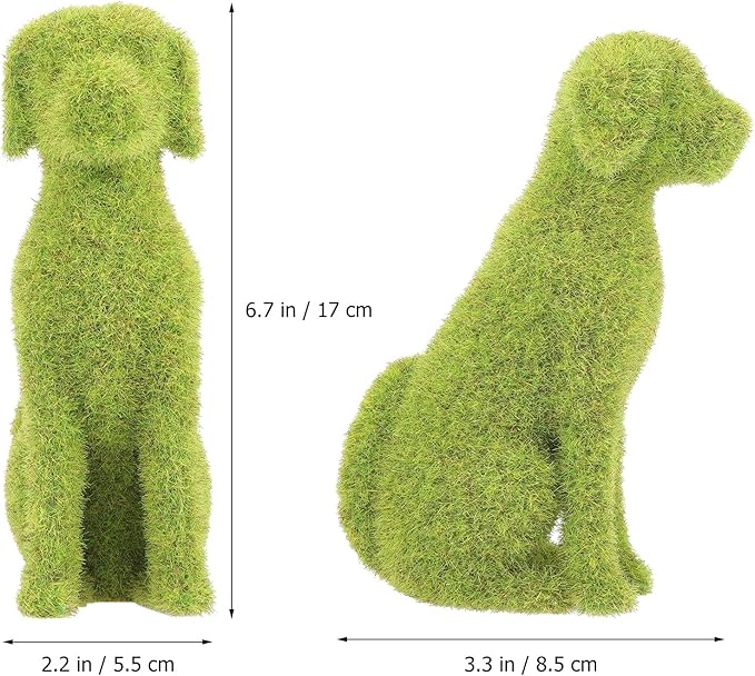 GANAZONO Dog Topiary Figurines Outdoor Ornament Dog Garden Statue Faux Green Covered Stones Faux Moss Animals Flocking Animal Green Decorations Landscape Flocked Decor Statuette Puppy Resin