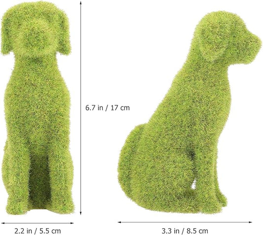 GANAZONO Dog Topiary Figurines Outdoor Ornament Dog Garden Statue Faux Green Covered Stones Faux Moss Animals Flocking Animal Green Decorations Landscape Flocked Decor Statuette Puppy Resin