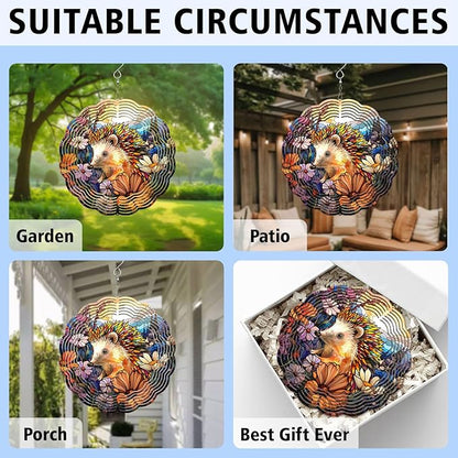 Hedgehog Wind Spinner, Hedgehog Stained Glass Wind Spinner, Wind Sculpture Hedgehog Wind Spinners for Garden Patio Yard Decor