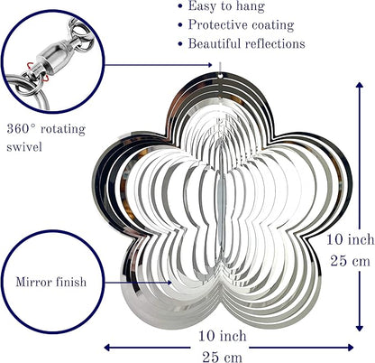 Wind Spinner Metal Garden Spinners Outdoor Garden Art for Backyard Outdoor Hanging Decor and Spinners for Yard and Garden Ornaments 3D Shape (Silver Flower)