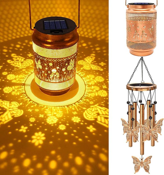 Butterfly Solar Wind Chimes for Outside, Gifts for Mothers Day Mom Women Grandma Birthday Memorial Teacher, 32" Windchimes Outdoor Decor Hanging Solar Lantern for Garden Porch Patio Backyard