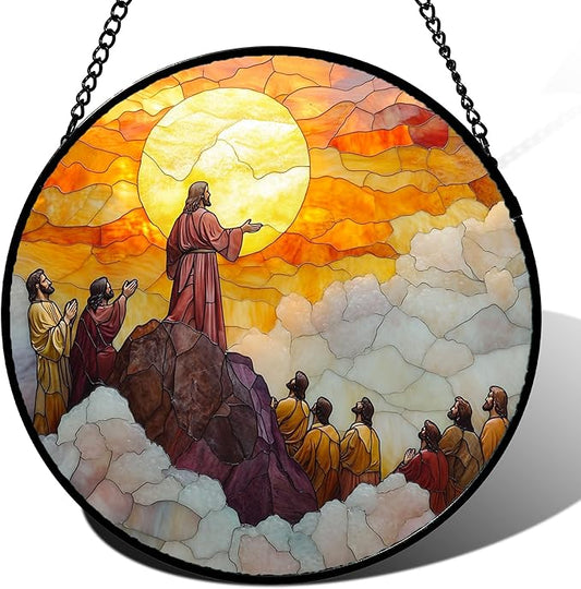 DASTOLL Christian Gifts for Women - Easter Stained Glass Window Hanging Transfiguration of Jesus Sun Catcher Garden Religion Decor Mother's Day Catholic Gift for Men Grandma Nana Her Mom 6.3"