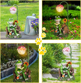 Afirst Solar Garden Statues, Frog Statues Outdoor Resin Figurine with Solar Lights Statue Decorations for Lawn, Patio, Balcony, Yard Ornament, Frog&turtle