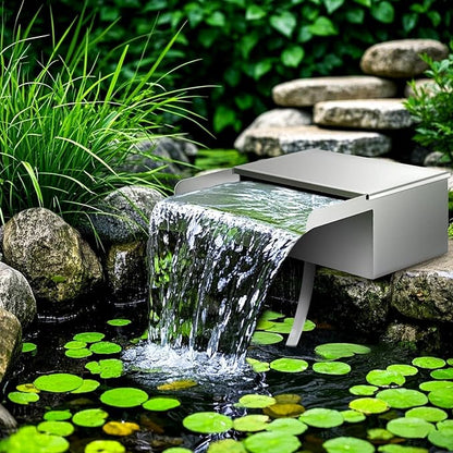 Pond Waterfall Spillway with Filter and Pump Kit - 304 Stainless Steel Ponds Waterfall Box,800 GPH Pump,9.8FT Oxford Hose,Garden Water Features