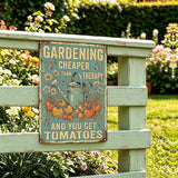 Vintage Metal Garden Sign, Gardening Cheaper Than Therapy Wall Decor, Funny Gardening Gifts for Women, Home Patio Yard Art, 8 x 12 Inches
