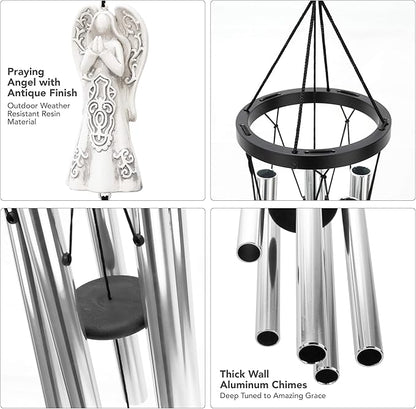 Memorial Wind Chimes with Celtic Angel & Heart - Goodbyes are Not Forever - Sympathy Gift for Loss of a Loved One