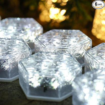 6 Pack Hexagram Bricks Outdoor Solar Powered LED In Ground Pathways Patio Yard Garden Glow Lights Decor
